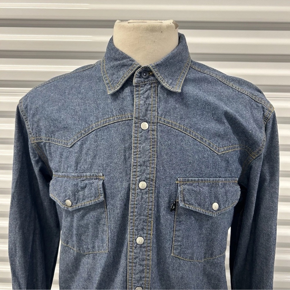 KE Denim Blue Casual Western Cowboy Rancher Yellowstone Button Down Shirt